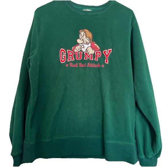 Vintage Disney Sweater Unisex Size S Green Grumpy Embroidered Crewneck Pullover - Picture 1 of 4